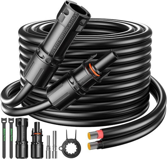 Bateria Power 40Ft 8AWG Solar Panel Extension Cable, 10mm² Twin Wire Conductor Parallel Solar Wire Adapter Kit with Waterproof Female & Male Solar Connectors for RV, Marine, Photovoltaic Systems