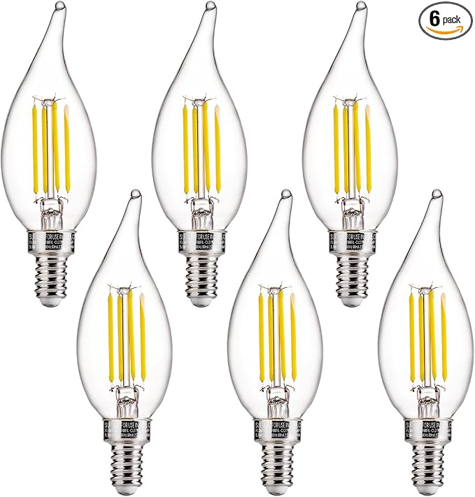 FLSNT LED Candelabra Light Bulbs, CA11 E12 Chandelier LED Light Bulbs 60W Equivalent, 5000K Daylight, 550LM, 5.5W, 90+ High CRI, AC 120V, 6 Pack, Dimmable UL,CA65 Listed.