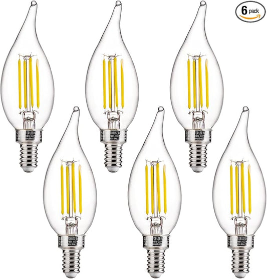 FLSNT LED Candelabra Light Bulbs, CA11 E12 Chandelier LED Light Bulbs 60W Equivalent, 5000K Daylight, 550LM, 5.5W, 90+ High CRI, AC 120V, 6 Pack, Dimmable UL,CA65 Listed.