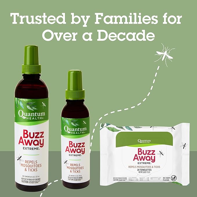 Quantum Health Buzz Away Extreme - DEET-free Insect Repellent, Essential Oil Bug Spray - Small Children and Up, Travel Friendly, 8 Fl Oz, multicolor (00073184)