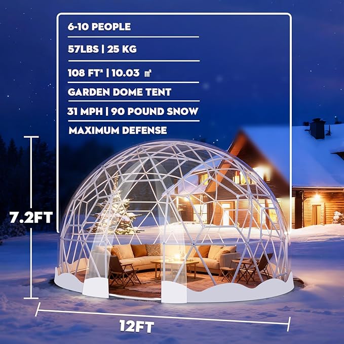 Garden Dome Tent, 9.6/12/15 ft Outdoor Clear Bubble Tent for 2-8 Person, All-Weather Geodesic Dome Greenhouse with Window & Door, PVC Transparent Tent for Patio, Camping, Party