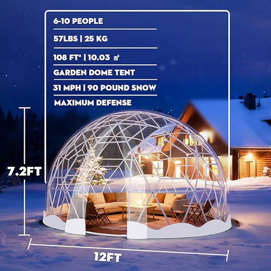 Garden Dome Tent, 9.6/12/15 ft Outdoor Clear Bubble Tent for 2-8 Person, All-Weather Geodesic Dome Greenhouse with Window & Door, PVC Transparent Tent for Patio, Camping, Party