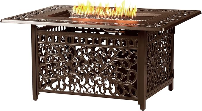 Rectangular 48 in. x 36 in. Aluminum Propane Fire Pit Table, Glass Beads, Two Covers, Lid, 57,000 BTUs in Brown Finish