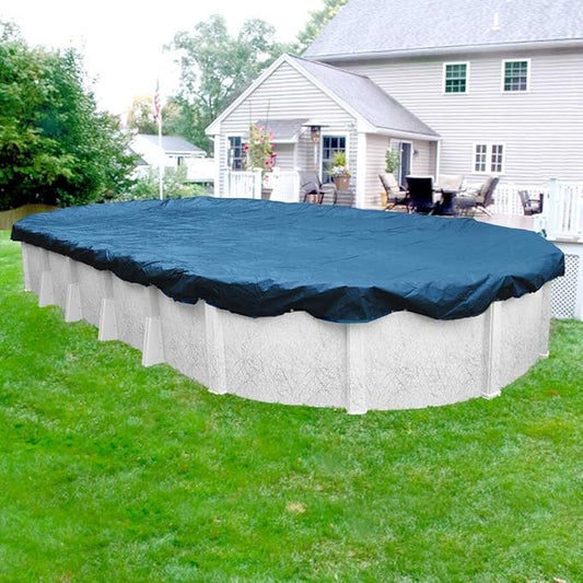Robelle 15 x 27 ft Heavy Duty Blue Winter Oval Pool Cover for Above Ground Pools, 4 ft Overlap (19 x 31 ft Cover Size), Solid 8 x 8 Scrim, 2.36 oz/yd2, 10-Year Warranty, Style: 351527-4A