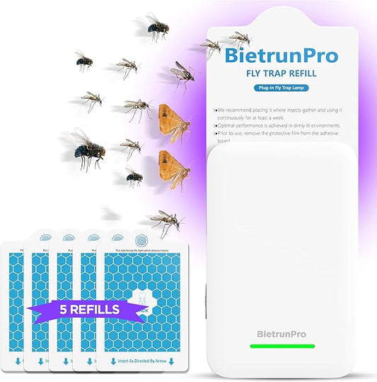 Fly Traps Indoors(1 Device+5 Refills), Gnat Traps for House Indoor, 3-in-1 UV/Blue/Yellow Light Plug-in Flying Insect Catcher Bug Zapper, Fruit Fly Killer, NAT Killer, Get Rid of Gnat Infestation