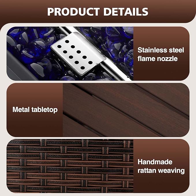 Aoxun 44" Propane Fire Pit with Storage 50,000 BTU Outdoor Wicker Fire Table CSA Certified Patio Rectangular Gas Fire Pit Table with Firepit Lid and Waterproof Cover