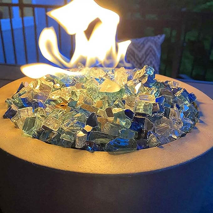 GRISUN Fire Glass for Fire Pit, 20 Pounds 1/2 Inch High Luster Reflective Tempered Glass Rocks for Natural or Propane Fireplace, Safe for Outdoors and Indoors Firepit Glass