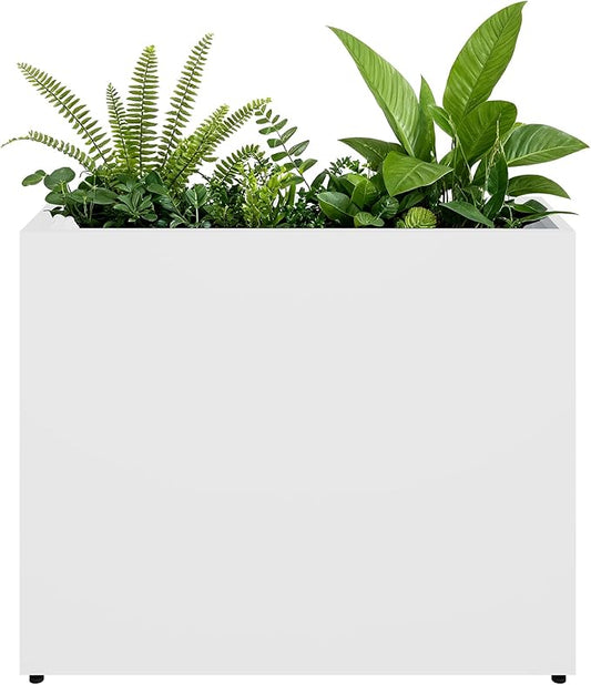 Large Metal Planter Box for Outdoor 38"Lx13"Wx30"H, Tall Rectangular Planters for Outdoor Patio/Porch/Cafe, All-Weather Durable Galvanized Steel, Modern Design for Plants, Flower,Garden, White