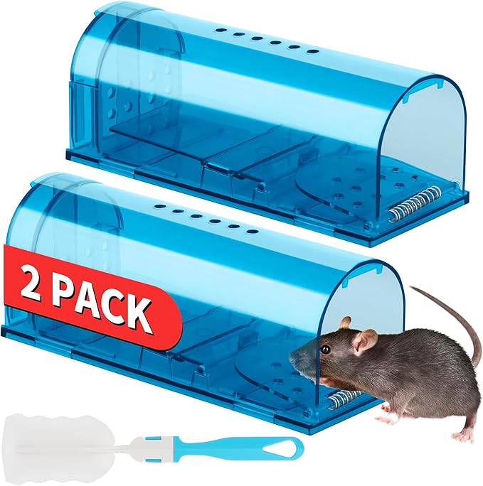 LULUCATCH Humane Mouse Traps 2 Pack, Live Mouse Traps, Catch Release Mouse Traps Indoor for Home, No Kill Mole Squirrel Rat Traps for House & Outdoors, Pet Safe, Blue