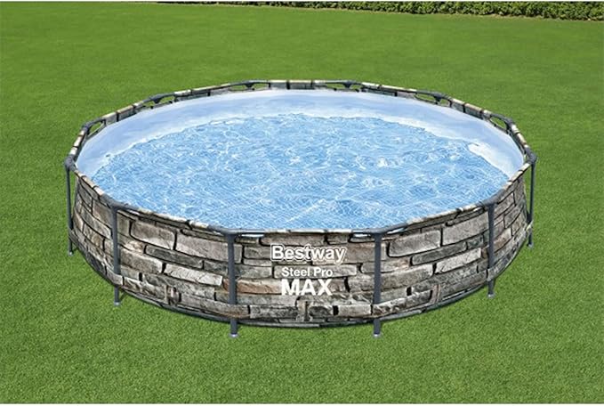 Bestway Steel Pro MAX 12' x 30" Above Ground Pool, Round Metal Frame Outdoor Swimming Pool Set with Filter Pump & Type I Cartridge, Stone Print