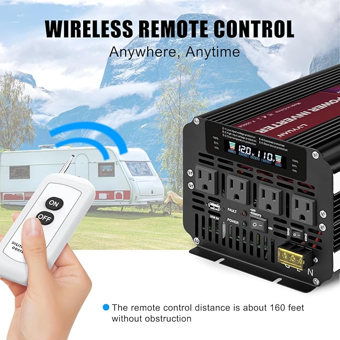 LVYUAN 5000 Watt Power Inverter 12V to 110V 120V for Vehicle, Solar Inverter System, Heavy Duty, RV, Truck, Off Grid,Camping with 4 AC Outlets, LCD Display, Wireless Remote Control, Car Power Inverter