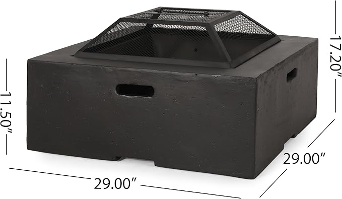 29 Inch Outdoor Fire Pit Table, Wood Burning Fire Pit for Patio with Spark Screen, Fire Poker, MGO Square Fireplaces for Camping, Garden, Backyard, Bonfire Party, Dark Gray