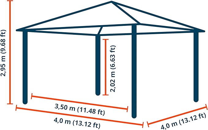 TOOLPORT Hardtop Gazebo 13x13 ft - Wood-Effect Finish - Steel Roof - 4 Side Panels in Champagne