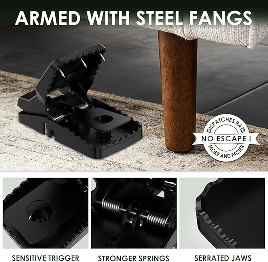 6-Pack Unstoppable Rat Trap with Steel Fangs, Stronger Large Mouse Snap Traps That Kill Instantly, Dispatch More Rodents Faster, Indoor & Outdoor Use and Reusable
