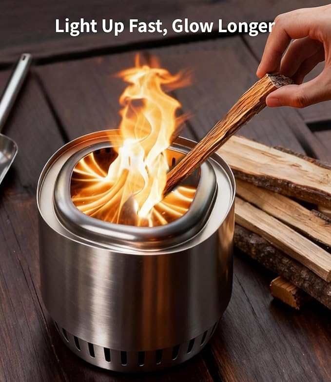 Mini Tabletop Fire Pit 8", Smokeless Dual-Burn Design with Removable Ash Tray, Indoor & Outdoor Use Safe Stainless Steel Firepit for Patio, Balcony & Camping