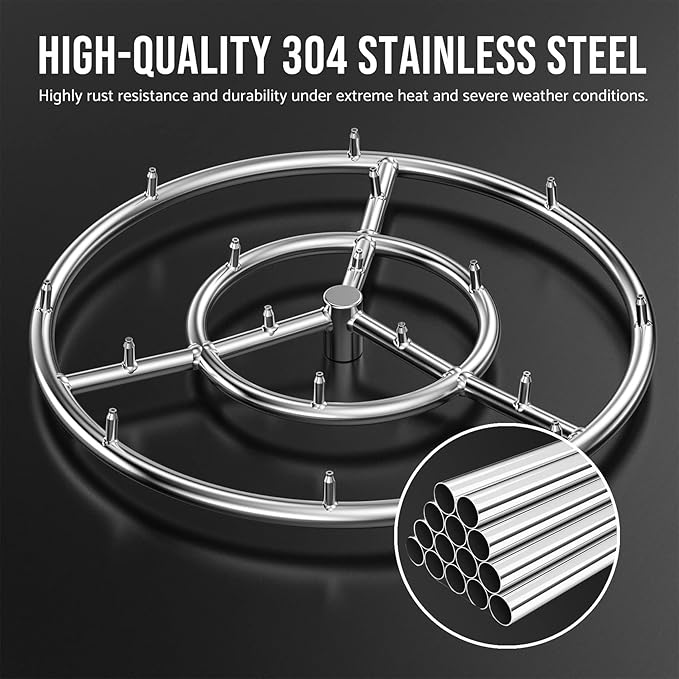 Skyflame 18 Inch Round Stainless Steel Fire Pit Jet Burner Ring - High Flame