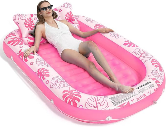 Inflatable Tanning Pool Lounger Float with Cervical Pillow - Pool Floats Adult for Sunbathing, Backyard, Pool Party - Inflate Ball Pit for Babies - Kids Swimming Pool Bed