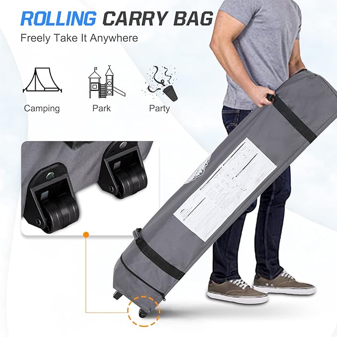 EAGLE PEAK Pop Up Canopy Tent with Wheeled Carry Bag, 8 Stakes, 4 Ropes, 4 Weight Bags, Easy Set Up Tent Canopy, 10x10 ft, 100sqft of Shade, Vegetable Stand