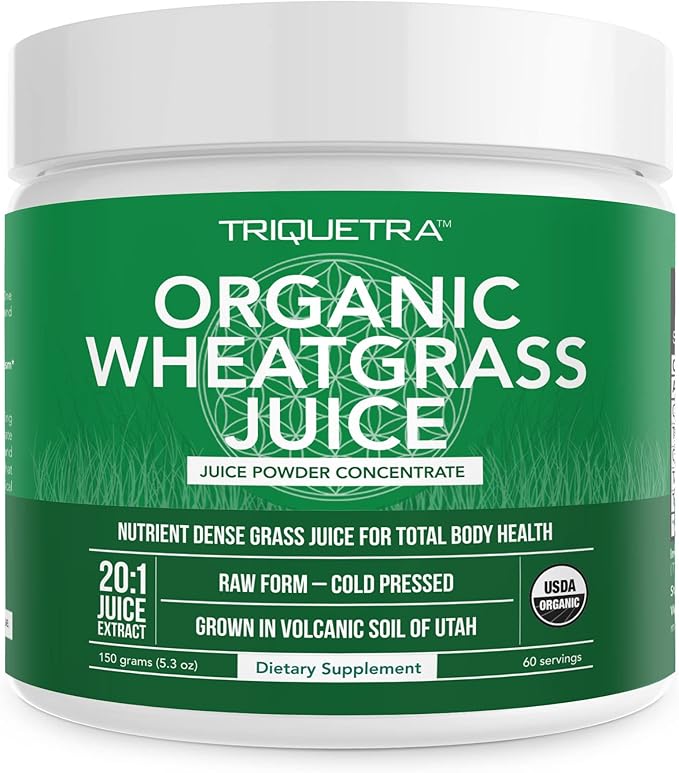 Organic Wheatgrass Juice Powder - Organic, Grown in Volcanic Soil of Utah - Raw BioActive Form, Cold-Pressed Then CO2 Dried, 20:1 Concentrate Juice Extract - Unflavored (5.3 oz – 60 Servings)