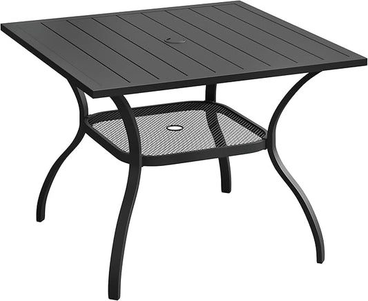 VICLLAX 37.8" Square Outdoor Patio Table, All Weather Metal Outdoor Dining Table for Lawn Garden, Black Tabletop