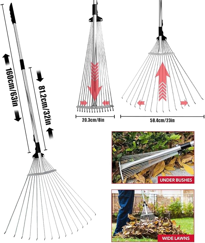 68 Inch Rake for Leaves, Metal Leaf Rake Set with 72 Gallon Leaf Bags,Leaf Scoops Hand Claws, Work Gloves– Complete Yard Tool Kit for Outdoor Garden Lawns Yard Shrub Grass Bush