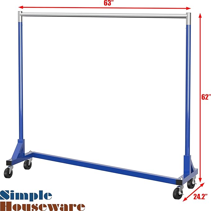 Simple Houseware Industrial Grade Z-Base Garment Rack, 500lb Load with 62 Inches Extra Long Bar, Blue