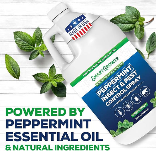 All Natural Peppermint Oil Insect & Pest Control Spray Repels Mice, Spiders, Ants, for Home, Indoor, Outdoor, Garden Maximum Strength Smart Grower Ready to Use 128 FL OZ