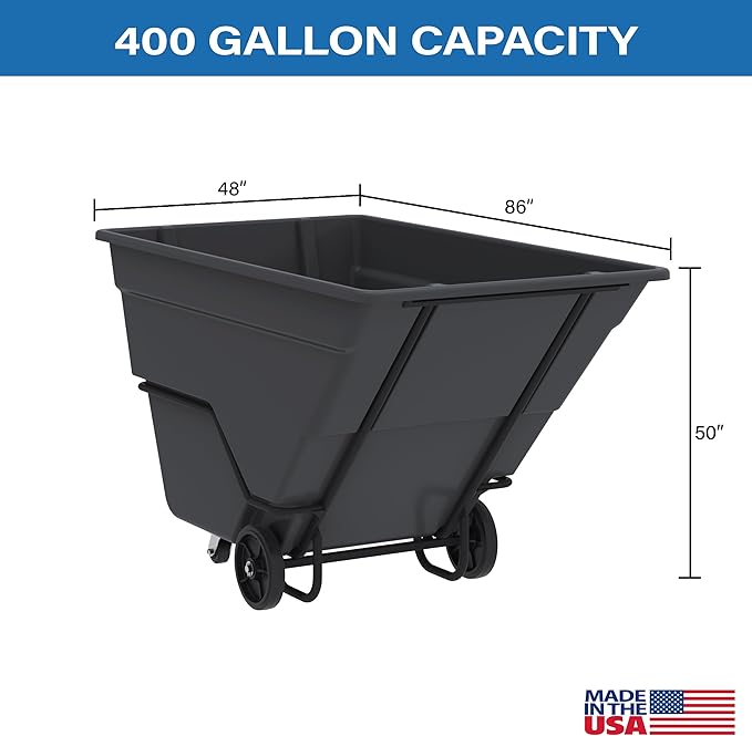 Akro-Mils 77810BLACK Akro-Tilt Heavy-Duty 2.0 Cubic Yard Plastic Truck Utility Cart, Loads up to 2000 lbs., 400 Gallon Capacity, Black