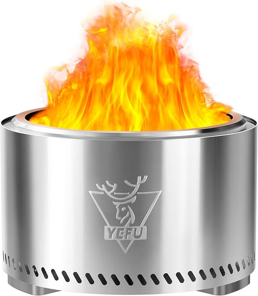YEFU Fire Pit with Removable Ash-Pan: Smokeless Firepit 304 Stainless Steel Material - Outdoor Fire Pit Silver 27 inch - Smokeless Firepit for Outside Outdoor Patio Camping Backyard