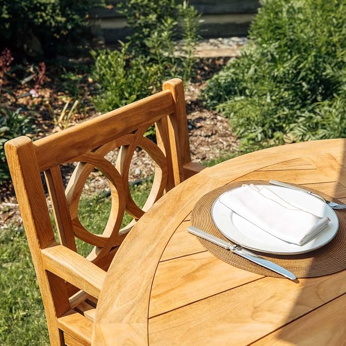 Ash & Ember Savannah Grade A Teak Round Dining Table, 71" Teak Wood Table, Weather-Resistant Premium Solid Wood Furniture, Fits Standard Patio Umbrellas, Fits 6 People Comfortably