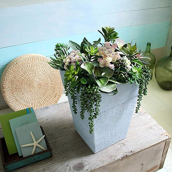 The HC Companies 22 Inch Avino Tall Square Planter - Decorative Indoor Outdoor Plant Pot for Front Porch, Deck, Patio and Home, Oxidized Black