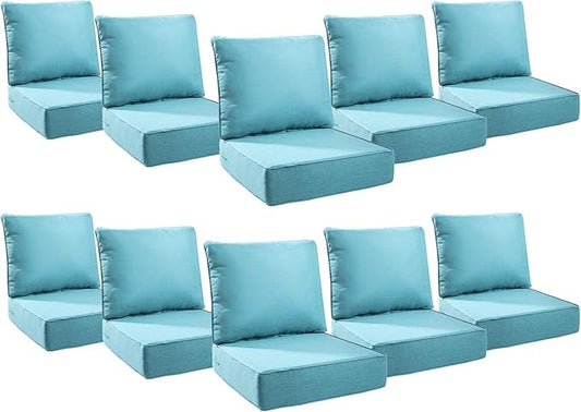 6" Thick Outdoor Cushions 24x24x6, 10-Set Deep Seat Patio Cushions with Removable Cover, Waterproof & Fade Resistant Replacement for Wicker Chair, Loveseat, Sofa - Teal