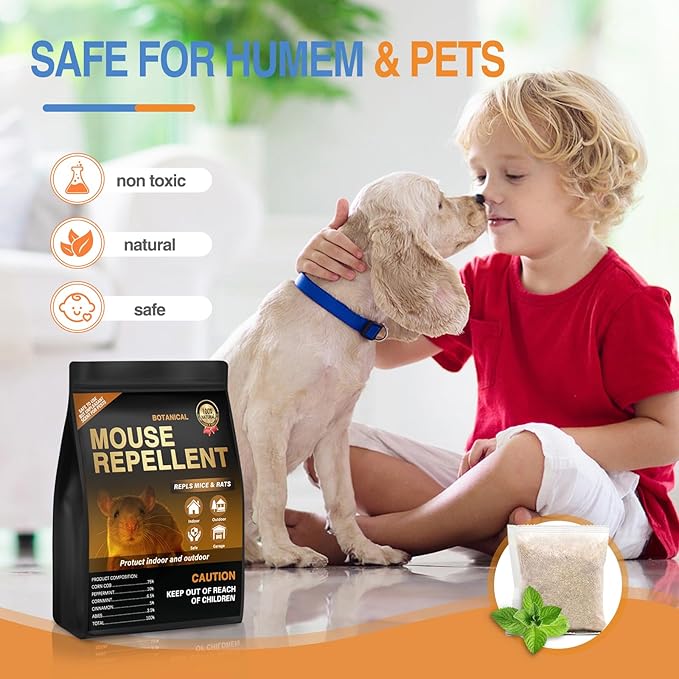 Mouse Repellent Pouches,12 Pack Natural Rodent Repellent for Indoor Use - Keeping Mice Out of Home, Car, Garage & Attic, Safe for Humans and Pets