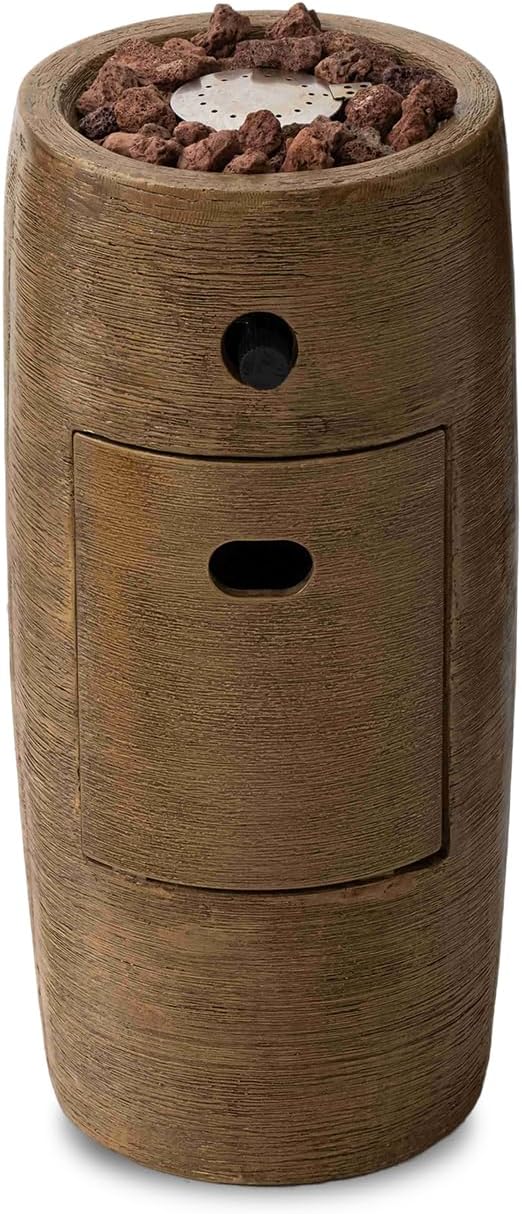 SUNBURY Outdoor Propane Fire Pit, 11" Propane Fire Column, Patio Gas Fire Pit 15,000 BTU Small Firepit Table for Outside w Lava Rocks (Brown)