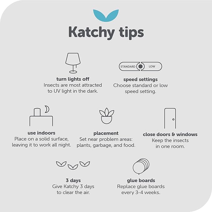 Katchy Duo – Indoor Fly Trap with Scent Pod – Day & Night Effective – Mosquito, Fruit Fly, Gnat & Small Moth Killer – Non-Zapper Trap with UV Bug Light & Fan Suction (White)
