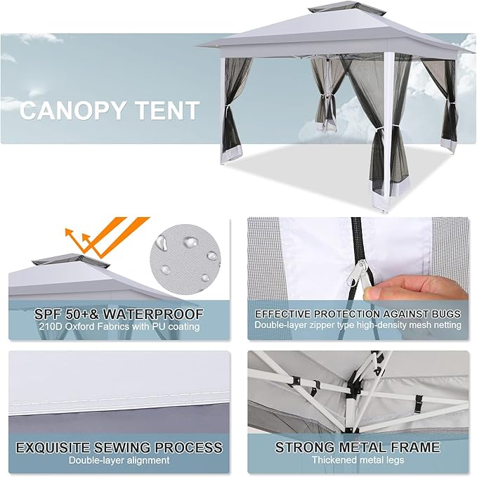 COBIZI 12x12 Pop up Gazebo on Clearance with Mosquito Netting,Waterproof Roof & Sandbags,Outdoor Canopy Tent with 4 Ropes,8 Stakes&Carrying Bag,Portable Patio Gazebo for Garden,Backyard&Lawn,Darkgrey