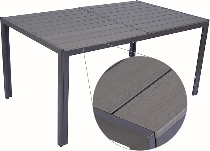 Kozyard Coolmen Outdoor Patio Indoor Dining Table Rectangle 35.6'x58.9' and Wood Like Laminate Table Top for 6 Person Porch Deck Garden(Brown)