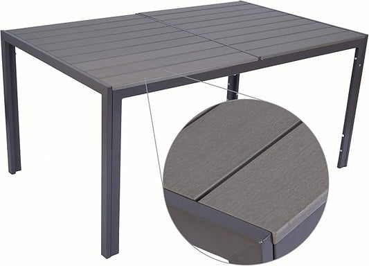 Kozyard Coolmen Outdoor Patio Indoor Dining Table Rectangle 35.6'x58.9' and Wood Like Laminate Table Top for 6 Person Porch Deck Garden(Brown)