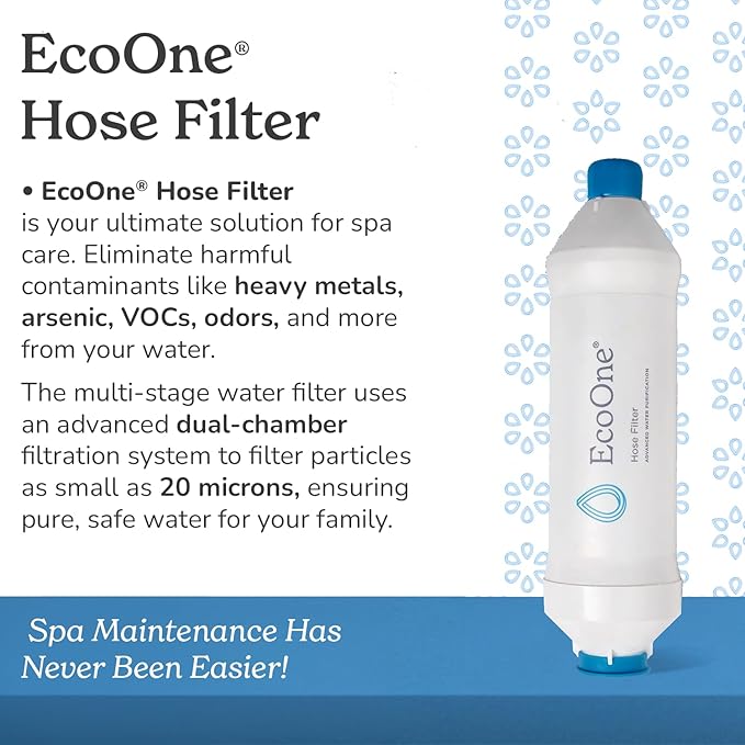 Ecoone Spa & Hot Tub Starter Kit - 3 Month Maintenance Kit with Spa Monthly, One Shock, Filter Cleaner, Pipe Cleaner, Hose Filter & pH Test Strips - Stabilizes pH & Alkalinity
