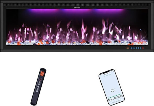 50" Smart Electric Fireplace Inserts,Slim Fireplace with APP Control & Remote Control& Touch Panel,13 Adjustable Flame Color&13 Fuel Bed Colors,750W/1500W,Black