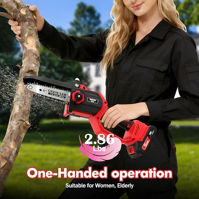 ALSO GO Mini Chainsaw Cordless, 8 inch & 6 inch Electric Chain Saw with 2x2.0Ah Batteries, Handheld Chain Saw Battery Powered, for Trees Trimming Wood Cutting, Gardening Gifts for Men Dad Husband