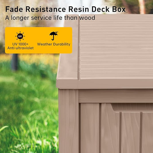DRATO 200 Gallon Deck Box, Waterproof Resin Large Outdoor Storgae Box for Patio Furniture, Patio Cushions, Gardening Tools, Pool Supplies, Lockable