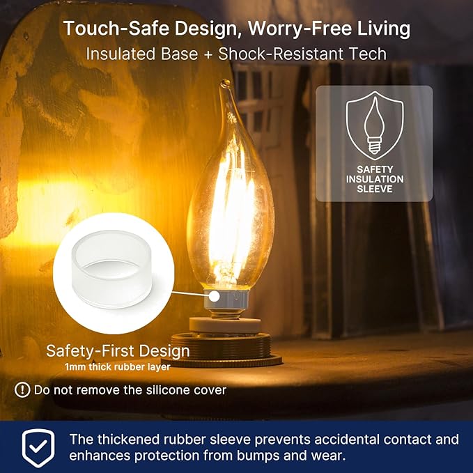 FLSNT Candelabra LED Light Bulbs, CA11 LED E12 Chandelier Light Bulbs 60W Equivalent, 2700K Soft White, 550LM, 5.5W, 90+ High CRI, AC 120V, 12 Pack, Dimmable UL,CA65 Listed.