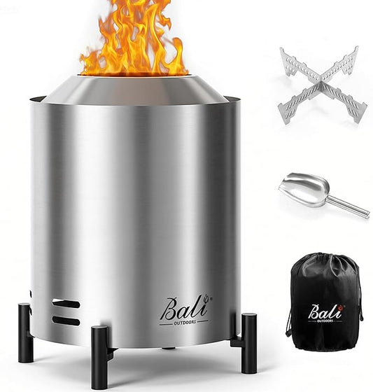 BALI OUTDOORS 6.5 inch Tabletop Fire Pit Round, Stainless Steel Table Top Firepit Small, Outdoor Smokeless Firepit Portable, Silvery