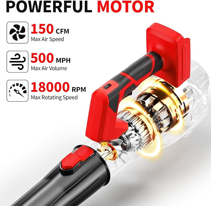 FULLYEA Cordless Leaf Blower, 6 Speed Modes, 500 CFM/150 MPH Leaf Blower Cordless with 3 Tubes & 2x4.0Ah Batteries, Battery Powered Leaf Blowers for Patio, Yard, Sidewalk, Garage Cleaning, Lawn Care