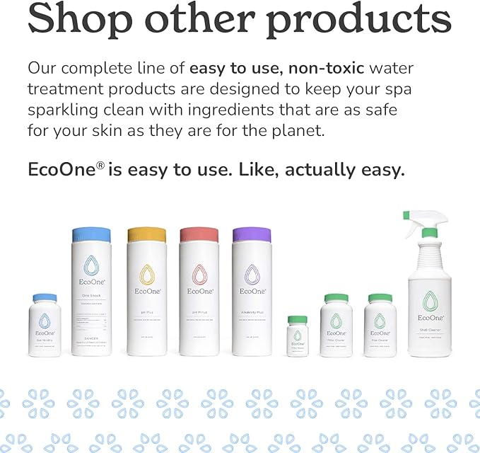 Ecoone Spa & Hot Tub Starter Kit - 3 Month Maintenance Kit with Spa Monthly, One Shock, Filter Cleaner, Pipe Cleaner, Hose Filter & pH Test Strips - Stabilizes pH & Alkalinity