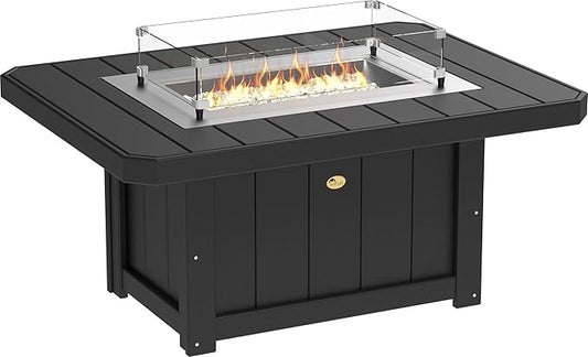 LuxCraft 51" Lumin Rectangular Gas Propane Fire Pit Table for Outdoor Patio with Tempered Glass Wind Guard and Stainless Steel Burner Cover - Amish Made in USA (Black)