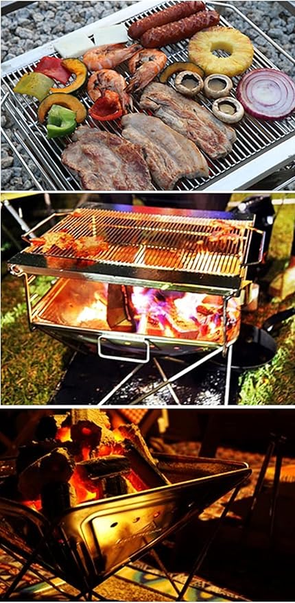 CAMPINGMOON 3-in-1 Portable Stainless Steel Wood Burning Grill and Fire Pit 16x18-inch with Carrying Bag MT-045