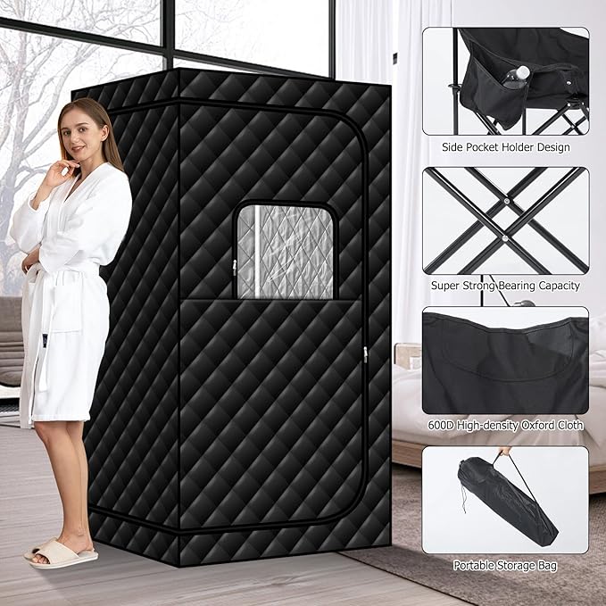 Portable Infrared Sauna 600nm with Red Light, Personal Sauna Spa with Remote Control and Large Foldable Chair, Full Size Dry Heated Home Saunas Tent for Detoxation & Relaxation
