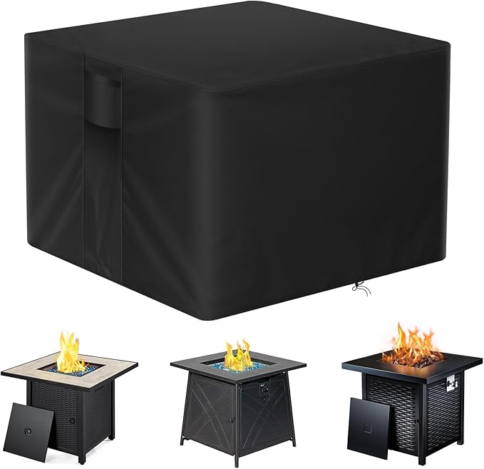 POMER Fire Pit Cover, 28 inch Square Gas Firepit Covers for Propane Fire Pit Table Waterproof Outdoor Fireplace Cover - 28x28x25 inch